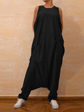 Casual Loose Solid Color Round-Neck Sleeveless Wide Leg Jumpsuit